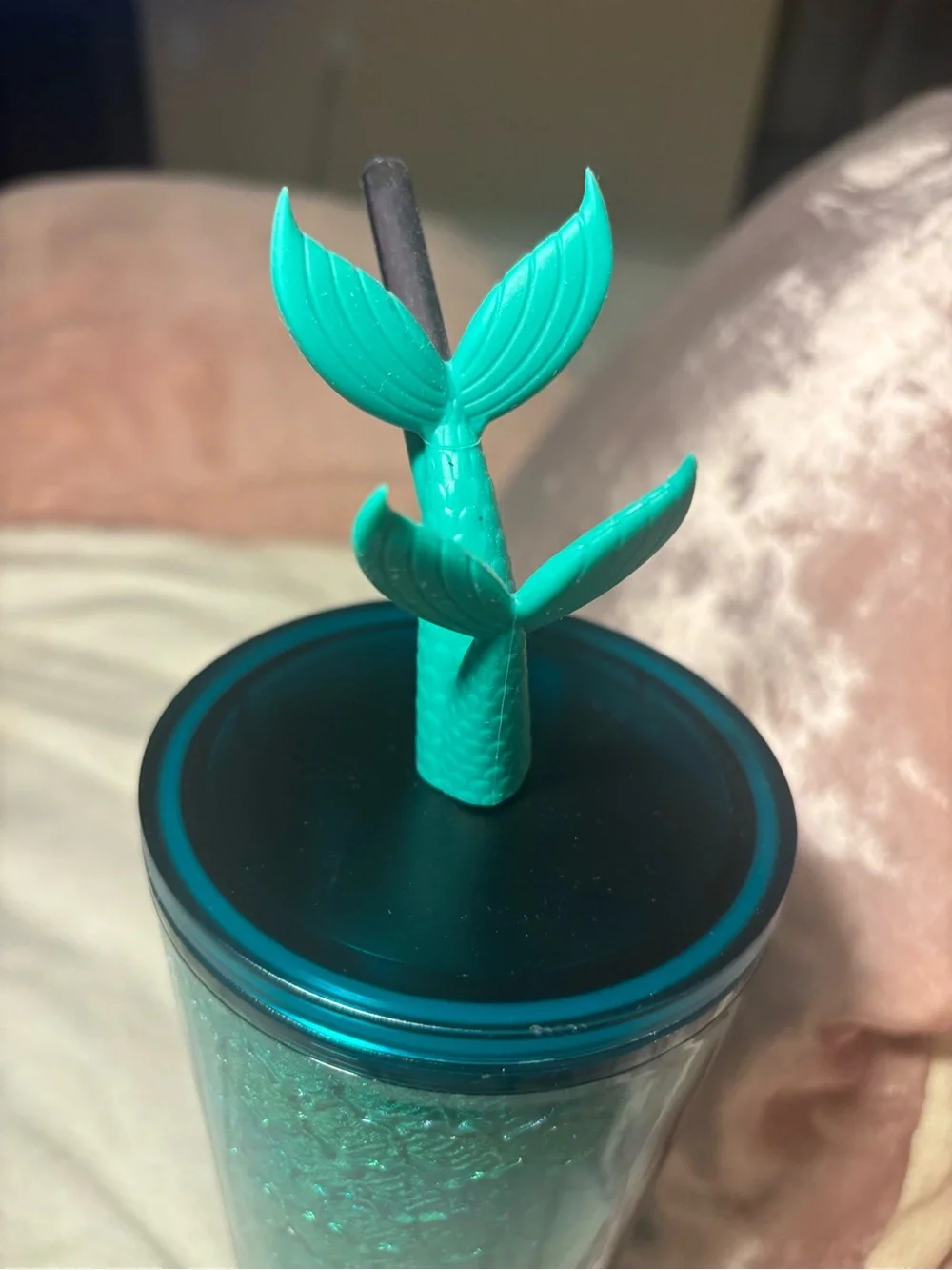 NWT Starbucks Green Mermaid Tail metallic foil Tumbler 2025 Summer straw topper
